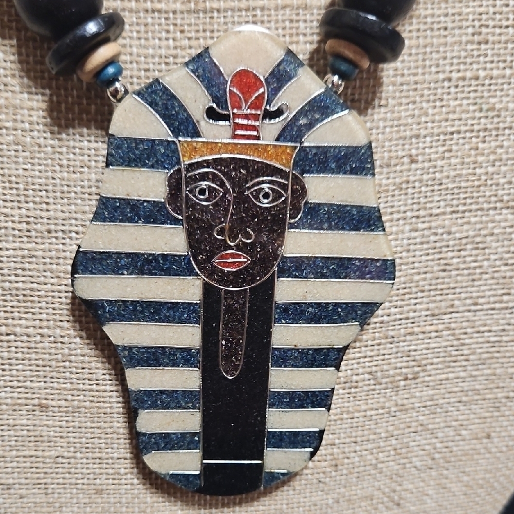Lee Sands Handcrafted Egyptian Style Necklace with Black and Brown Beads - Picture 2 of 8